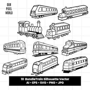 Paquete de tren SVG / Tren eléctrico PNG / Vector de locomotora / Clip Art para tazas, ropa, etc. / Archivos Svg de transporte / Png Ai Jpg Eps