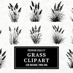 Grass SVG Bundle | Grass Clipart | Nature Vector Designs | Lawn Silhouette | Garden Element PNG SVG | Linocut Cut Files | Instant Download