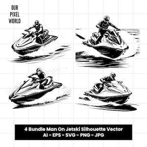 Man on Jetski SVG | Jet Ski Rider PNG | Hobbies Vector Editable Color | Clip Art For Mugs, Clothes | Silhouette Files | Png Ai Jpg Eps
