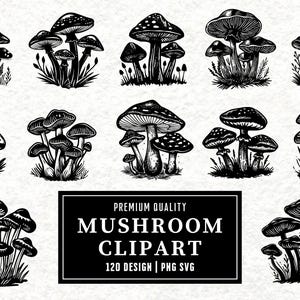 Mushroom SVG Bundle | Mushroom Clipart | Forest Fungi Vector Designs | Nature Silhouette | PNG SVG | Linocut Cut Files | Instant Download