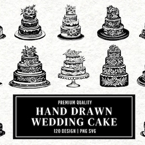 Hochzeitstorte SVG Bundle | Kuchen Clipart | Hochzeit Dessert Vektor-Designs | Feier Silhouette | Party PNG Schnitt Dateien | Sofortdownload