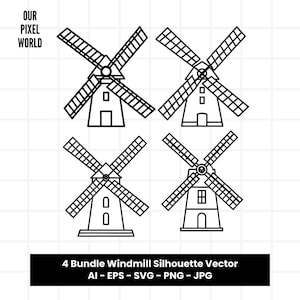 Windmühle Bundle SVG | Holländische Windmühlen PNG | Windmühle Haus Vektor Bearbeitbare Farbe | Clip Art für Tassen, Kleidung | SVG-Dateien | Png Ai Jpg Eps