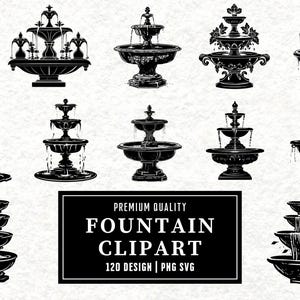 Fountain SVG Bundle | Water Fountain Clipart | Garden Decor Vector Designs | Outdoor Silhouette | PNG SVG | Cut Files | Instant Download