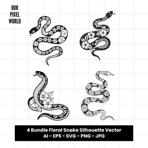Floral Snake Bundle SVG | Flowers Snake PNG | Animals Vector | Flowers Clip Art For Mugs, Clothes, etc | Silhouette Files | Png Ai Jpg Eps