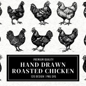 Huhn SVG Bundle | Huhn Clipart | Geflügel Vektor-Designs | Huhn Silhouette | Scheunentier PNG Linolschnittdateien | Sofort Download