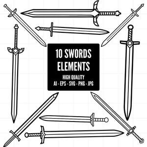 Sword Svg Bundle, Sword Silhouette Set, Sword Clipart, Sword Decal, Sword Art Png, Sword Cricut, Sword Logo, Sword Svg, Eps, Ai, Jpg, Png