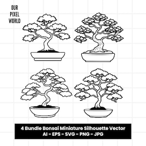 Bonsai Bundle SVG | Bonzai PNG | Outline Plant Tree Vector Editable Color | Clip Art For Mug, Clothes | Silhouette Files | Png Ai Jpg Eps