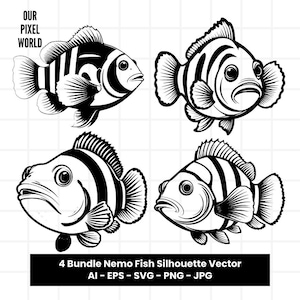 Tropical Fish Bundle SVG | Fishes PNG | Ocean Fish Sea Vector Editable Color | Clip Art For Mugs, Clothes | Silhouette File | Png Ai Jpg Eps