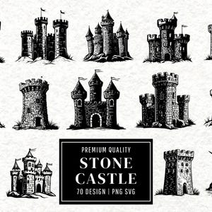 Stone Castle SVG Bundle Clipart | Medieval Architecture Vector Designs | Fortress Silhouette | Historic PNG Cut Files | Instant Download