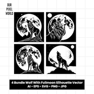 Howling Wolf Bundle SVG | Full Moon PNG | Wildlife Vector Editable Color | Animal Clip Art For Mugs, Clothes | Svg Files | Png Ai Jpg Eps