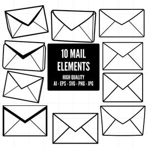 Lot d'enveloppes postales SVG | Message électronique PNG | Vecteur de courrier | Clipart d'enveloppe pour mugs, vêtements, etc. | Fichiers Svg d'enveloppe | Png Ai Jpg Eps