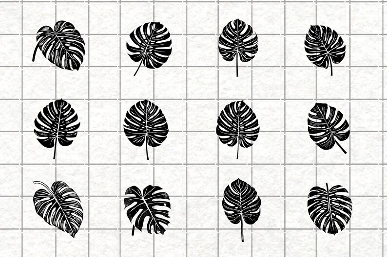 Monstera Leaf SVG: Tropical Plant Clipart, Exotic Linocut (instant ...