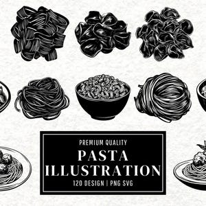 Pasta SVG Bundle | Pasta Clipart | Italian Food Vector Designs | Noodle Silhouette | Kitchen PNG SVG | Pasta Cut Files | Instant Download