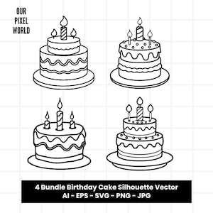 Geburtstagskuchen Bundle SVG | Geburtstagskuchen PNG | Geburtstag Vektor | Kuchen Clip Art für Tassen, Kleidung | Lebensmittel-Svg-Dateien | Png Ai Jpg Eps