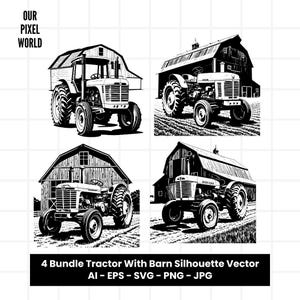 Tractor with Barn in the Field Bundle SVG | Farm PNG | Vector Editable Color | Farming Clip Art For Mug, Clothe | Svg Files | Png Ai Jpg Eps