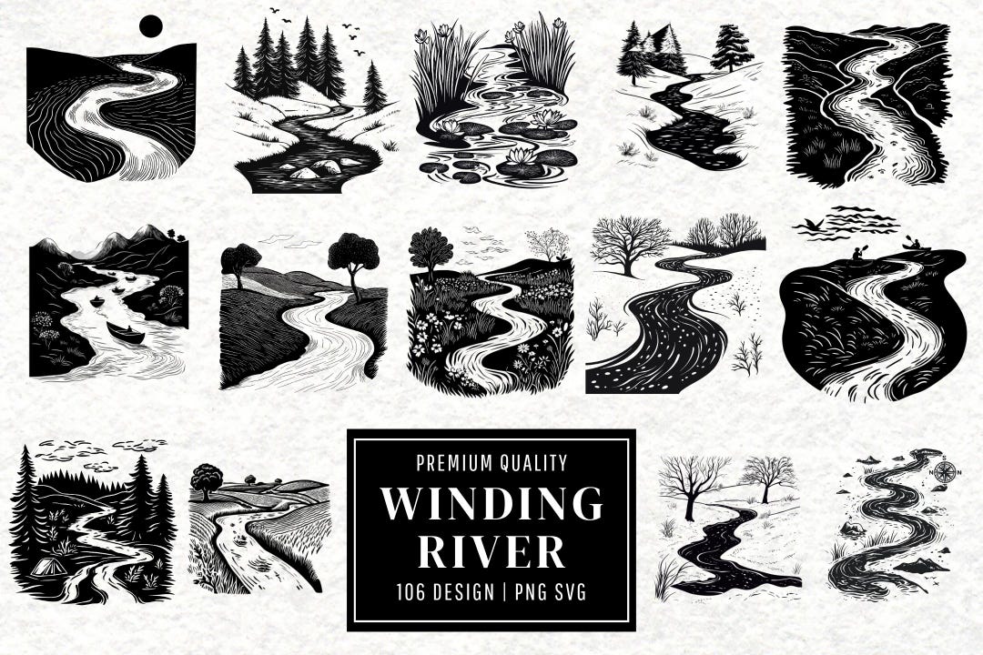 Winding River Landscape SVG Bundle: Nature Clipart (instant Download ...
