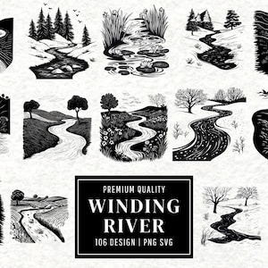 Winding River SVG Bundle Clipart | Nature Landscape Vector Designs | Flowing Water Silhouette | Scenery PNG Cut Files | Instant Download