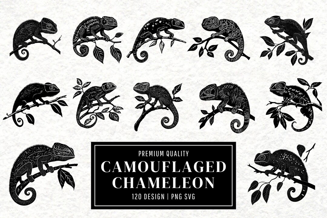 Camouflaged Chameleon SVG Bundle | Chameleon Clipart | Reptile Vector ...