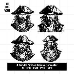 Pirate Bundle SVG | Pirates PNG | Pirate Vector Editable Color | Clip Art For Mug, Clothes | Silhouette Files | Png Ai Jpg Eps