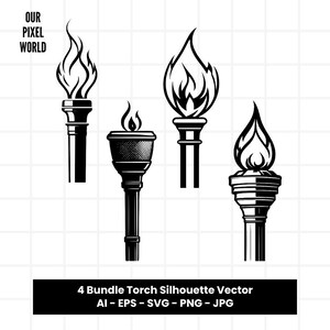 Burning Torch Bundle SVG | Torch PNG | Flame Vector Editable Color | Clip Art For Mugs, Clothes | Silhouette Files | Png Ai Jpg Eps