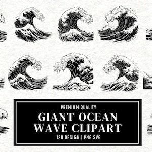 Giant Ocean Wave SVG Bundle | Sea Wave Clipart | Ocean Vector Designs | Surf Silhouette | Water PNG SVG | Cut Files | Instant Download