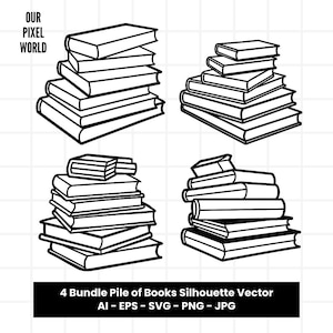 Book Stack Bundle SVG | Pile of Book PNG | Books Vector Editable Color | Clip Art For Mugs, Clothes | Literature Svg Files | Png Ai Jpg Eps