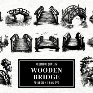 Wooden Bridge SVG Bundle | Bridge Clipart | Rustic Architecture Vector Design | Nature Silhouette | Outdoor PNG Cut Files | Instant Download