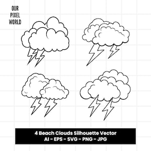 Cloud Bundle SVG | Clouds PNG | Thunder Strom Vector Editable Color | Clip Art For Mugs, Clothes | Cloud Thunder Svg Files | Png Ai Jpg Eps