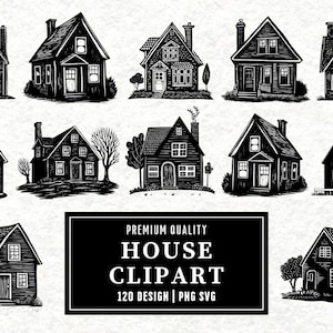 House SVG Bundle | Home Clipart | House Vector Designs | Residential Building Silhouette | PNG SVG | Linocut Cut Files | Instant Download
