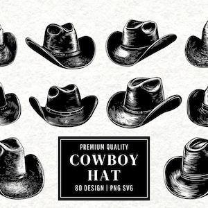 Cowboy Hat SVG Bundle | Western Hat Clipart | Cowboy Vector Designs | Rodeo Silhouette | Country PNG SVG | Hat Cut Files | Instant Download