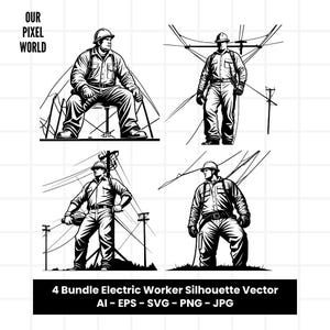 Lineman Electric Worker Bundle SVG PNG | Electrician Vector Editable Color | Clip Art For Mug, Clothes | Silhouette Files | Png Ai Jpg Eps