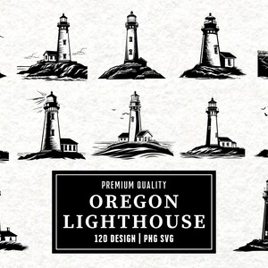 Oregon Lighthouse SVG Bundle | Coastal Lighthouse Clipart | Nautical Vector Designs | Ocean Silhouette | PNG Cut Files | Instant Download