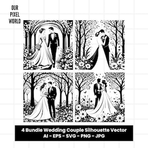 Bride and Groom Bundle SVG | Wedding Couple PNG | Engagement Vector Editable Color | Clip Art For Mugs, Clothes | Svg Files | Png Ai Jpg Eps