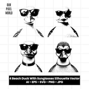 Duck with Sun Glasses Bundle SVG PNG | Ducks Animal Vector Editable Color | Clip Art For Mugs, Clothes | Silhouette Files | Png Ai Jpg Eps