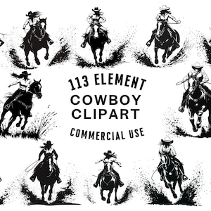 Cowboy SVG Bundle | Cowboy Clipart | Western Vector Designs | Rodeo Silhouette | Wild West PNG SVG | Cowboy Cut Files | Instant Download