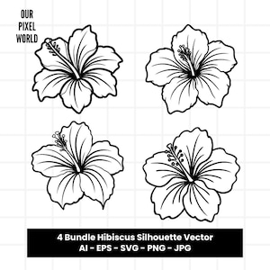 Hibiscus Flower Bundle SVG | Floral PNG | Flowers Vector Editable Color | Clip Art For Mugs, Clothes | Svg Files | Png Ai Jpg Eps
