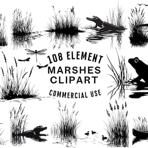 Marshes SVG Bundle | Wetland Clipart | Marsh Landscape Vector | Nature Silhouette | Swamp Scene PNG SVG | Cut Files | Instant Download