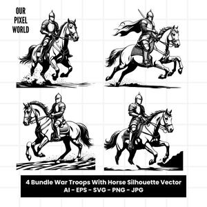 Cavalry Knight on Horse Bundle SVG | War PNG | Troops Vector Editable Color | Clip Art For Mugs, Clothes | Racing Svg Files | Png Ai Jpg Eps