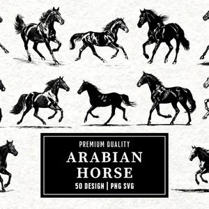 Pakiet SVG z galopującymi końmi arabskimi | Clipart z końmi | Wektorowe wzory koni arabskich | Sylwetka w biegu | Pliki PNG do cięcia | Natychmiastowe pobieranie