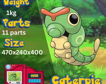 Caterpie STL – Pre-Sliced 3D Print File for Bambu A1 | Easy Assembly Pokémon Model