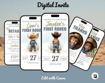 First Rodeo Birthday Invitation: Cowboy Animated Evite, Edit in Canva