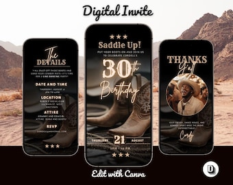 Western Birthday Party Invitation, Cowgirl Evite, Rodeo Theme Flyer, Hoedown Canva Template, Editable Digital Invite, Dukes and Boots Design