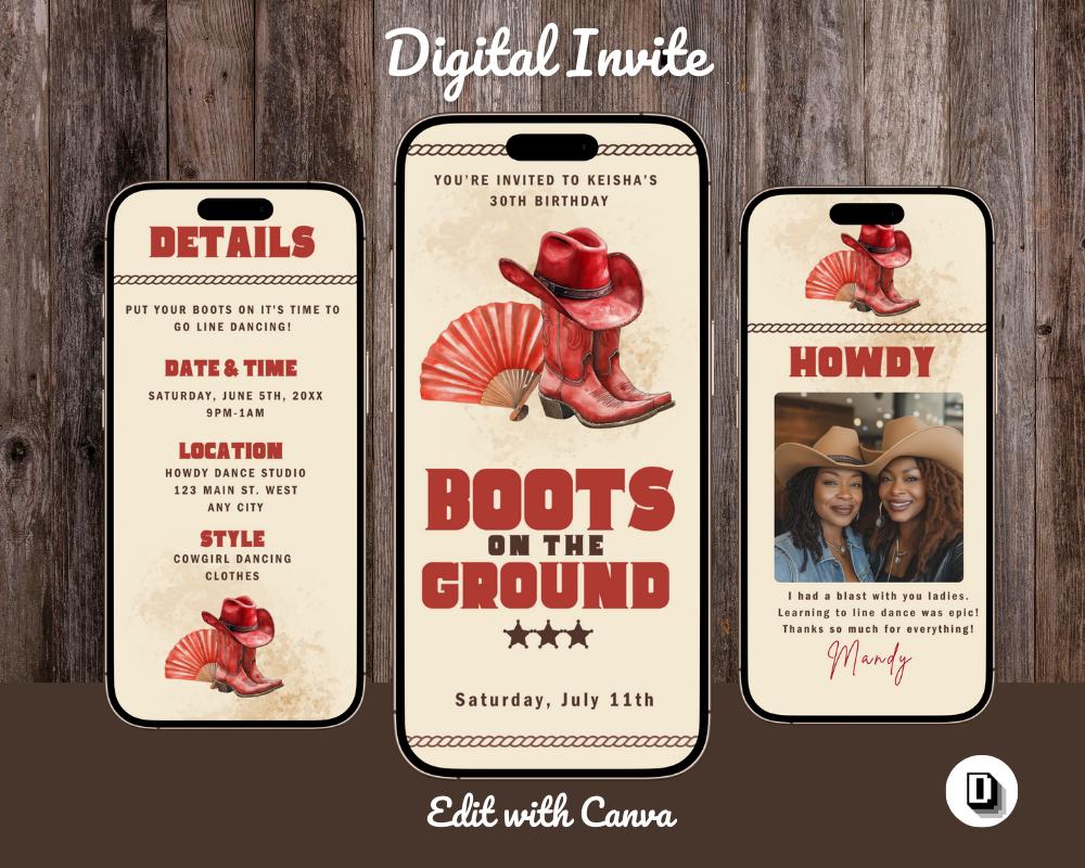 Boots on the Ground Birthday Invitation: Western Line Dance Party, Edit ...