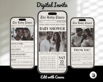 Newspaper Baby Shower Announcement: Editable in Canva