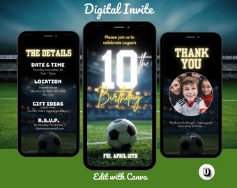 Soccer Birthday Party Invitation Template: Sports PArty Invite, Edit in Canva