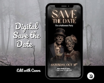 Zombie Animated Halloween Party Save the Date Invite Template: Costumes & Cocktails, Editable in Canva