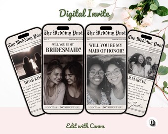 Bridesmaid Proposal Newspaper Template: Maid of Honor, Edit in Canva
