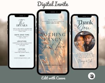 Boho Engagement Party Invitation Template: Field Grass Wedding Invite, Editable in Canva