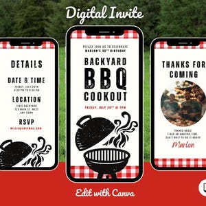 Backyard BBQ Cookout Invitation Template: Editable Canva Invite (Digital Download)