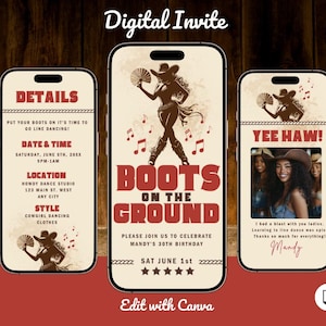 Boots on the Ground Birthday Invitation Template, Let&#39;s Go Girls Party Invite, Nashville invite, Editable in Canva, Send Via Text or Email
